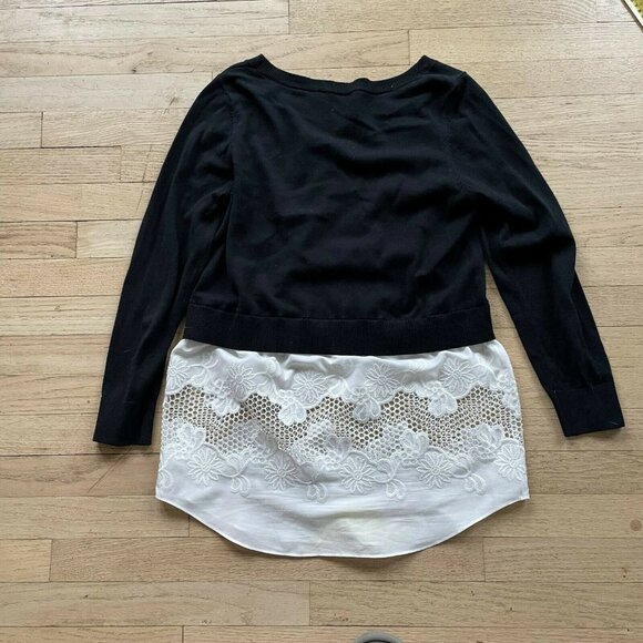 Sandro Paris Women Sakura 2 in 1 Layered Sweater Pullover Round Neck Black White - Picture 3 of 9